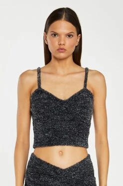 Glamorous Black-Silver Tinsel Knitted Cami Crop-Top -Cheap Softly Dressed Store AN4636 DM45 01copy