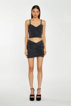 Glamorous Black-Silver Tinsel Cross-Over Front Mini-Skirt -Cheap Softly Dressed Store AN4637 DM45 01