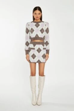 Glamorous Brown Multi-Argyle Glitter Knit Crop-Jumper 7 Glamorous Brown Multi-Argyle Glitter Knit Crop-Jumper -Cheap Softly Dressed Store AN4643 DM02 01