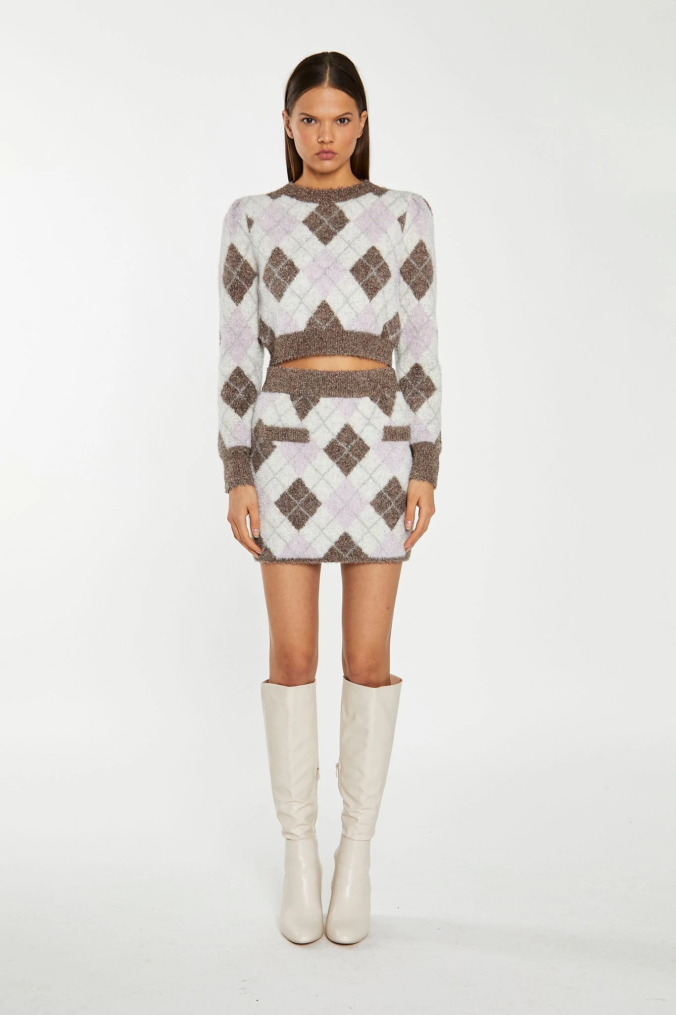 Glamorous Brown Multi-Argyle Glitter Knit Mini-Skirt 1 Glamorous Brown Multi-Argyle Glitter Knit Mini-Skirt