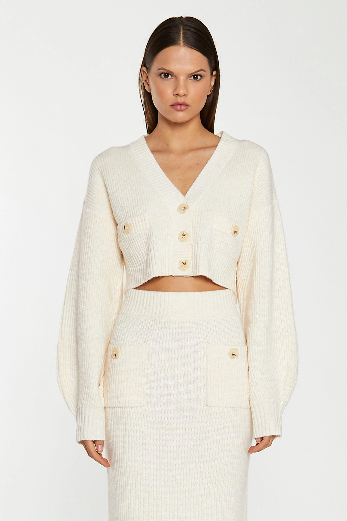 Glamorous Dark-Cream Oversized Sleeve Crop-Cardigan 3 Glamorous Dark-Cream Oversized Sleeve Crop-Cardigan - Image 3