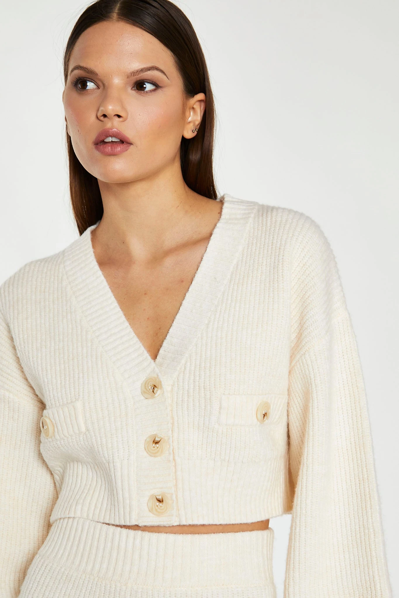 Glamorous Dark-Cream Oversized Sleeve Crop-Cardigan 1 Glamorous Dark-Cream Oversized Sleeve Crop-Cardigan