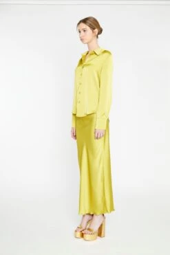 Glamorous Chartreuse Satin Classic Shirt