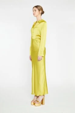 Glamorous Chartreuse Satin Bias-Cut Midi-Skirt -Cheap Softly Dressed Store AN4651A DF77 01