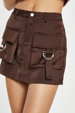 Glamorous Brown Satin Cargo Mini-Skirt -Cheap Softly Dressed Store AN4685 CA53 04