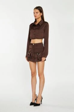 Glamorous Brown-Satin Open-Back Crop-Shirt 9 Glamorous Brown-Satin Open-Back Crop-Shirt -Cheap Softly Dressed Store AN4692 CA53 03