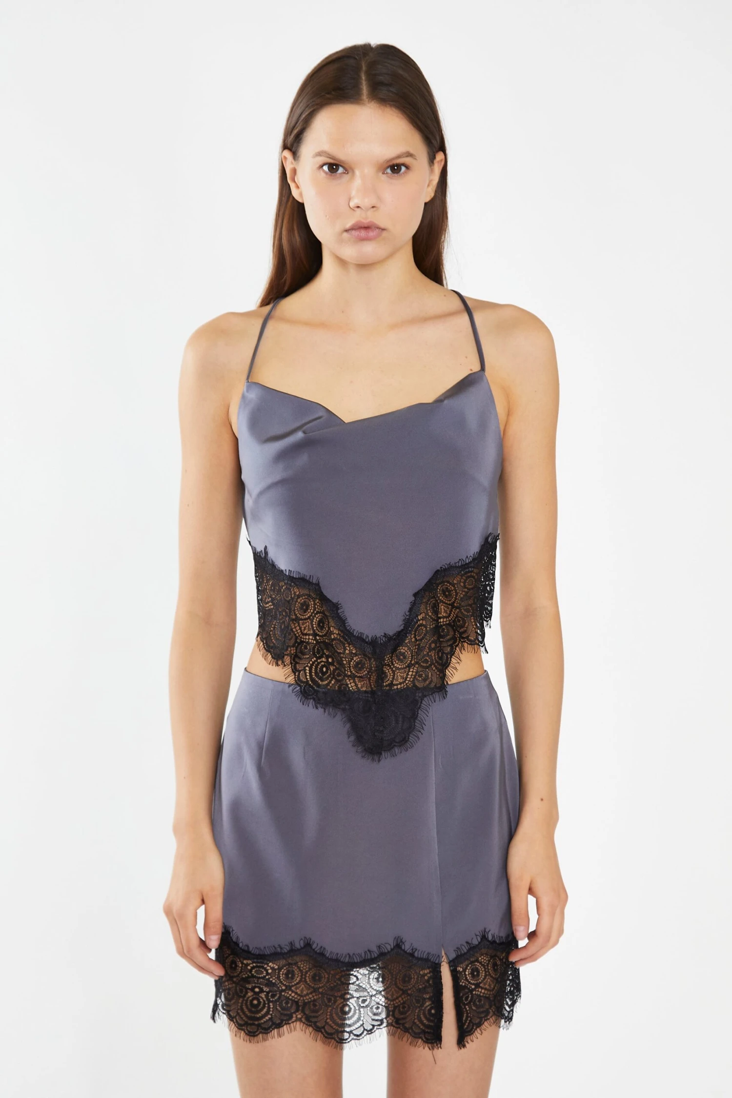 Glamorous Charcoal-Grey Black Lace-Trim Mini-Skirt 1 Glamorous Charcoal-Grey Black Lace-Trim Mini-Skirt