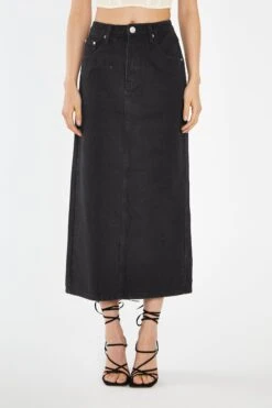 Glamorous Washed Black Straight-Fit Maxi-Skirt