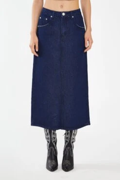 Glamorous Indigo-Blue Front Split Denim Maxi-Skirt
