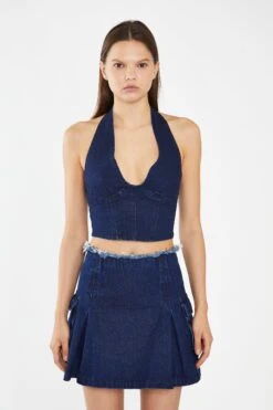 Glamorous Indigo-Blue Denim Cargo Mini-Skirt