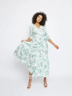 Glamorous Floral Leaf Cotton Midi Dress