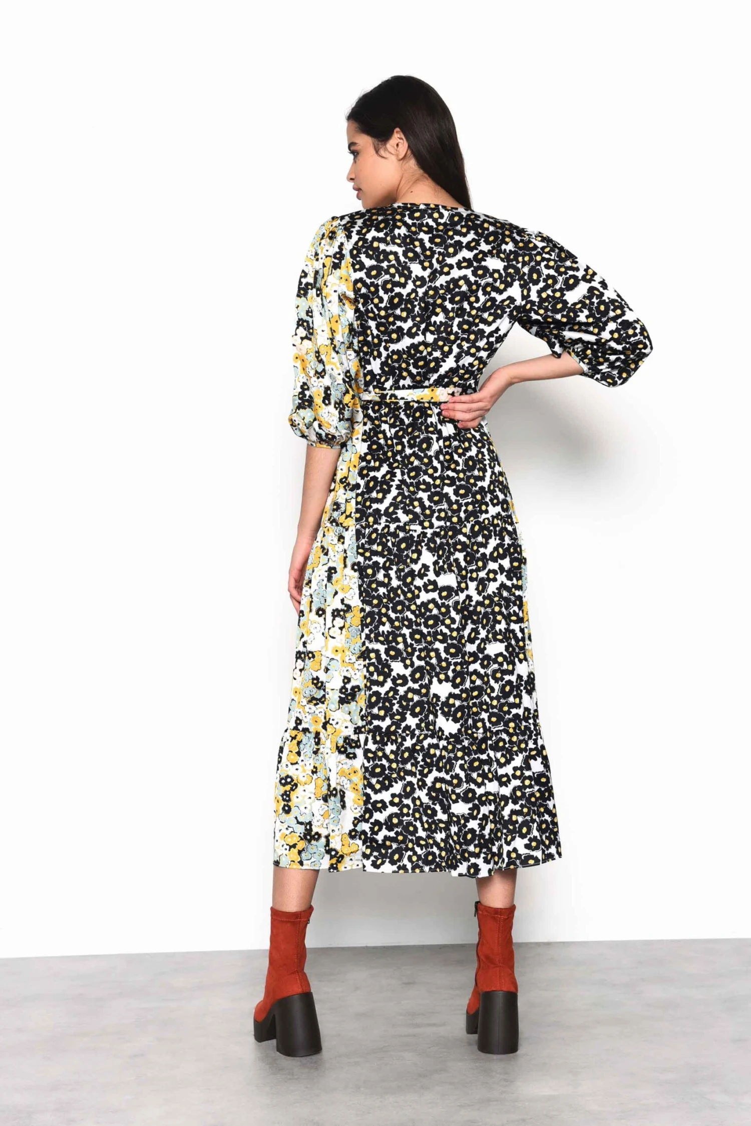 Glamorous Mono Mustard Floral Wrap Front Tiered Midaxi Dress 2 Glamorous Mono Mustard Floral Wrap Front Tiered Midaxi Dress - Image 2