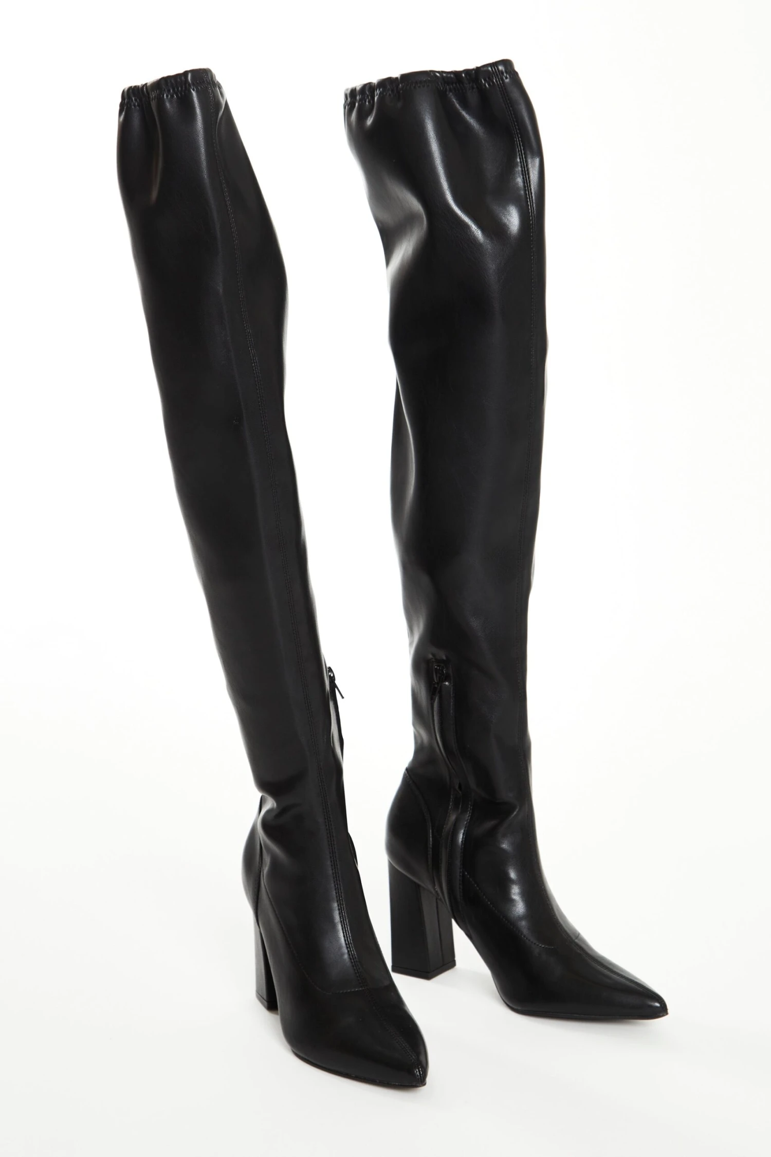 Glamorous Black PU Knee High Block Heel Boots 1 Glamorous Black PU Knee High Block Heel Boots