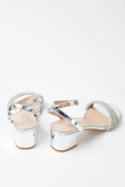 Glamorous Silver Low Block Heel Sandals -Cheap Softly Dressed Store BAGS 7660