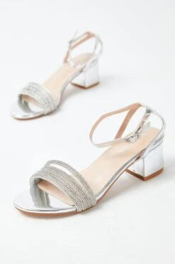 Glamorous Silver Low Block Heel Sandals -Cheap Softly Dressed Store BAGS 7661