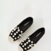 Glamorous Black Embellished Flat Espadrille Shoes