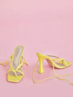 Glamorous Yellow Strappy Wrap-Tie Heeled Sandals