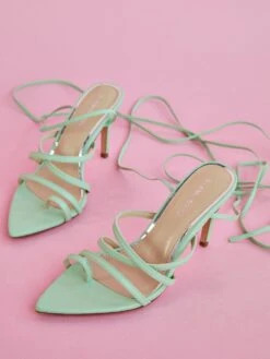 Glamorous Sage Green Strappy Wrap-Tie Pointed Toe Heels