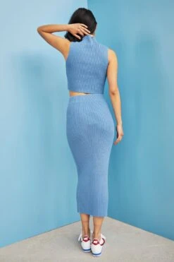 Glamorous Care Denim Blue High Neck Ribbed Top 8 Glamorous Care Denim Blue High Neck Ribbed Top -Cheap Softly Dressed Store CA0012 DBL 02