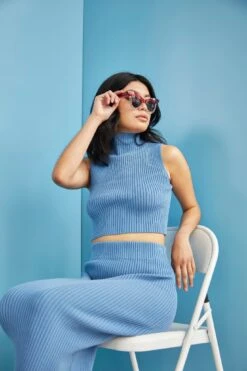 Glamorous Care Denim Blue High Neck Ribbed Top 9 Glamorous Care Denim Blue High Neck Ribbed Top -Cheap Softly Dressed Store CA0012 DBL 04