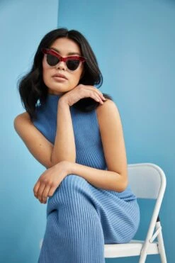 Glamorous Care Denim Blue High Waisted Ribbed Midi Skirt -Cheap Softly Dressed Store CA0013 DBL 04