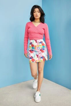 Glamorous Care Abstract Rainbow Print Side Split Mini Skirt -Cheap Softly Dressed Store CA0028 CV79 03