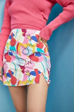 Glamorous Care Abstract Rainbow Print Side Split Mini Skirt -Cheap Softly Dressed Store CA0028 CV79 04