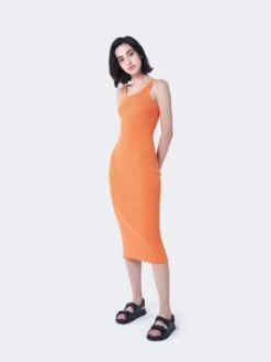 Glamorous Care Orange Ribbed Midi Dress -Cheap Softly Dressed Store CA0127 1