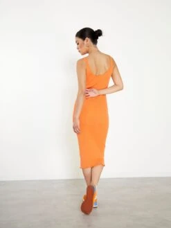 Glamorous Care Orange Ribbed Midi Dress -Cheap Softly Dressed Store CA0127 ORANGE 034