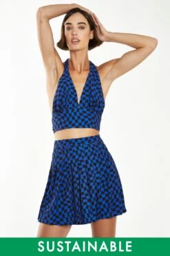 Glamorous Blue Warped Checkerboard Mini-Skirt