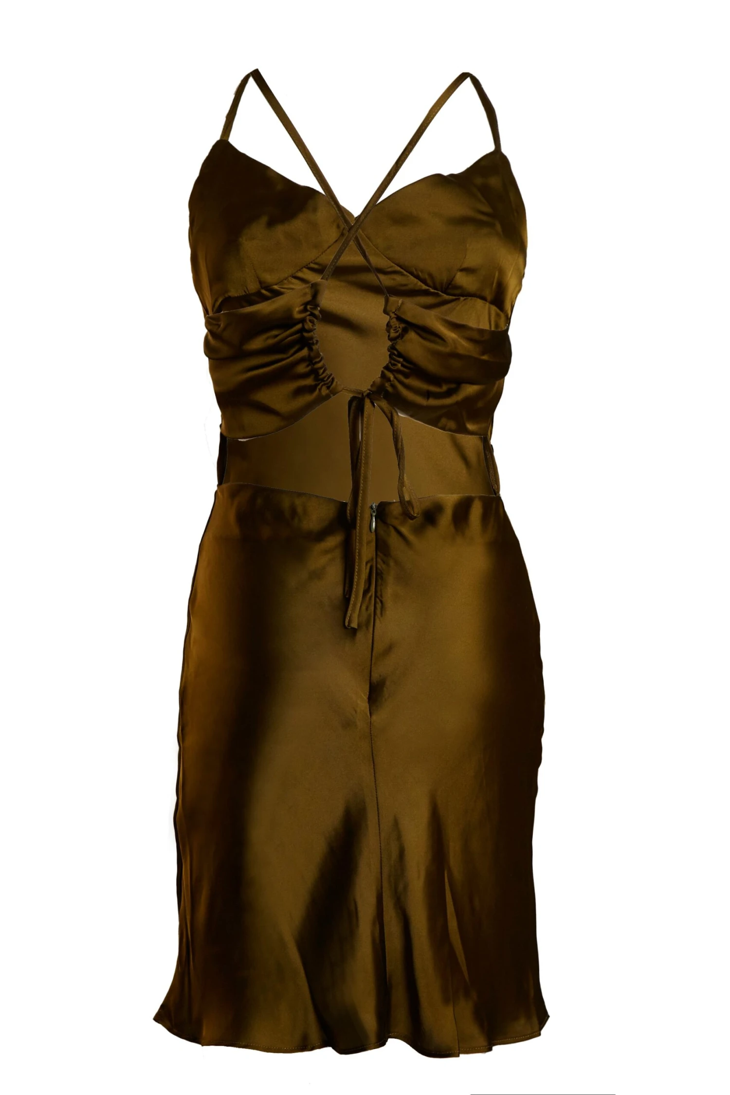 Glamorous Khaki Satin Tie Back Detail Mini Dress 6 Glamorous Khaki Satin Tie Back Detail Mini Dress - Image 6