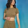 Glamorous Care Khaki Houndstooth Print Crop Top