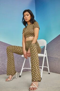 Glamorous Care Khaki Hounds Tooth High Waisted Trousers -Cheap Softly Dressed Store CA0234 CV77 01