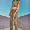 Glamorous Care Khaki Hounds Tooth High Waisted Trousers