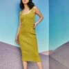 Glamorous Care Olive Knit Square Neck Midi Dress