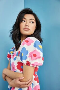 Glamorous Care Bright Large Floral Puff Shoulder Mini Dress -Cheap Softly Dressed Store CA0252 CV81 01