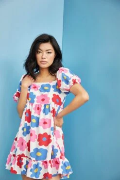 Glamorous Care Bright Large Floral Puff Shoulder Mini Dress -Cheap Softly Dressed Store CA0252 CV81 04