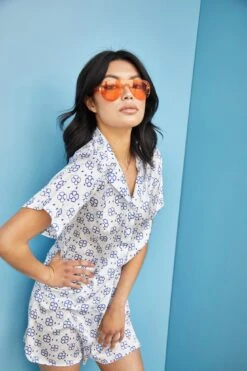 Glamorous Care Royal Blue Geo Button Front Shirt -Cheap Softly Dressed Store CA0258 CV78 04