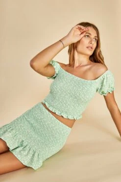 Glamorous Care Smocked Mini Skirt With Ruffle Hem