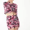 Glamorous Care Pink Circle Print Drawstring Ruched Mini Skirt