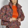 Glamorous Care Purple Orange Ditsy Padded Puffer Coat