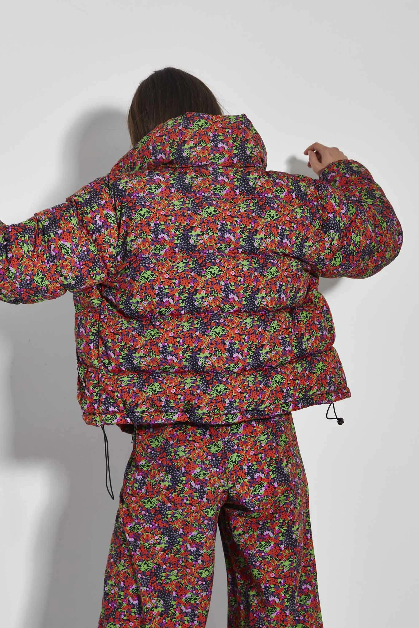 Glamorous Care Purple Orange Ditsy Padded Puffer Coat 2 Glamorous Care Purple Orange Ditsy Padded Puffer Coat - Image 2