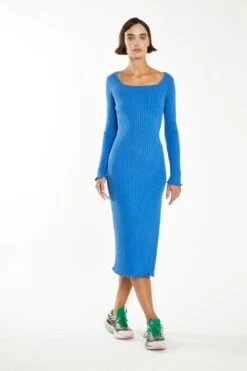 Glamorous Ultramarine Blue Square-Neck Knit Midi-Dress -Cheap Softly Dressed Store CA0334 CS16 03