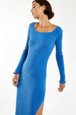 Glamorous Ultramarine Blue Square-Neck Knit Midi-Dress -Cheap Softly Dressed Store CA0334 CS16 04