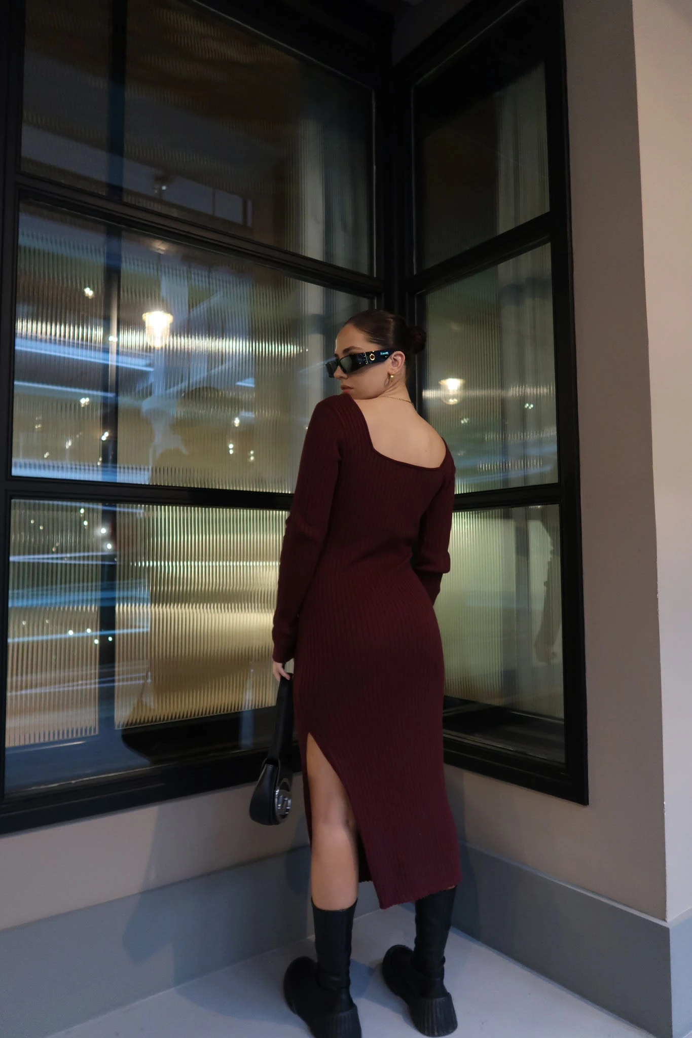 Glamorous Wine Square-Neck Knitted Midi-Dress 2 Glamorous Wine Square-Neck Knitted Midi-Dress - Image 2