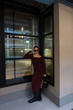 Glamorous Wine Square-Neck Knitted Midi-Dress 9 Glamorous Wine Square-Neck Knitted Midi-Dress -Cheap Softly Dressed Store CA0334A WIN 07