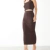 Glamorous Care Brown Ribbed Midi Skirt