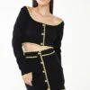 Glamorous Care Black Button Up Cardigan With Yellow Scalloped Trim