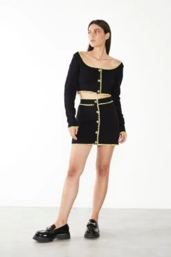 Glamorous Care Black Button Up Cardigan With Yellow Scalloped Trim 6 Glamorous Care Black Button Up Cardigan With Yellow Scalloped Trim -Cheap Softly Dressed Store CA0346 BK 03