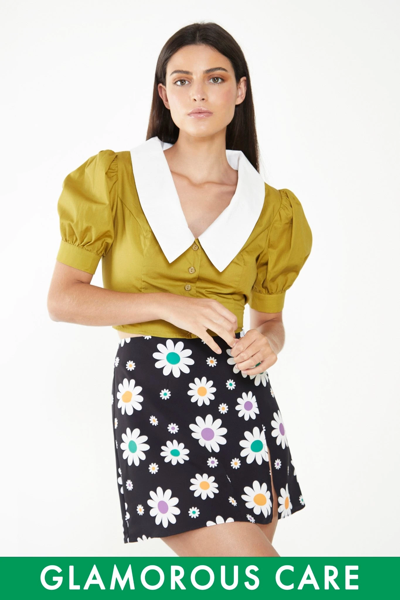 Glamorous Care Black Daisy Print Side Split Mini Skirt 1 Glamorous Care Black Daisy Print Side Split Mini Skirt